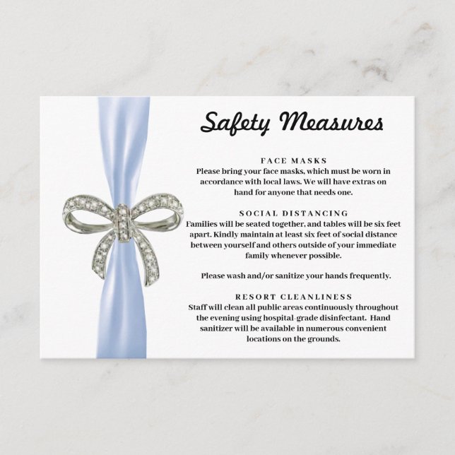 Blue Ribbon Diamond Bow Safety Measures Enclosure Card (Front)