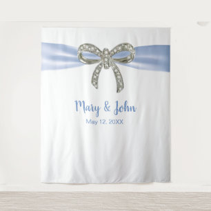 Blue Ribbon Diamond Bow Wedding Backdrop Tapestry