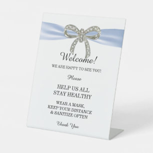 Blue Ribbon Diamond Bow Wedding Safety Pedestal Sign