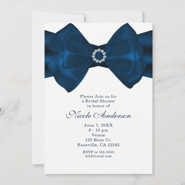 Blue Ribbon & Diamonds Bridal Shower Invitations (Front)