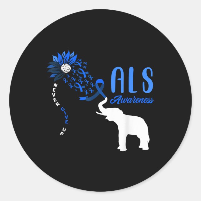 Blue Ribbon Elephant Als Warrior Support Als Aware Classic Round Sticker (Front)