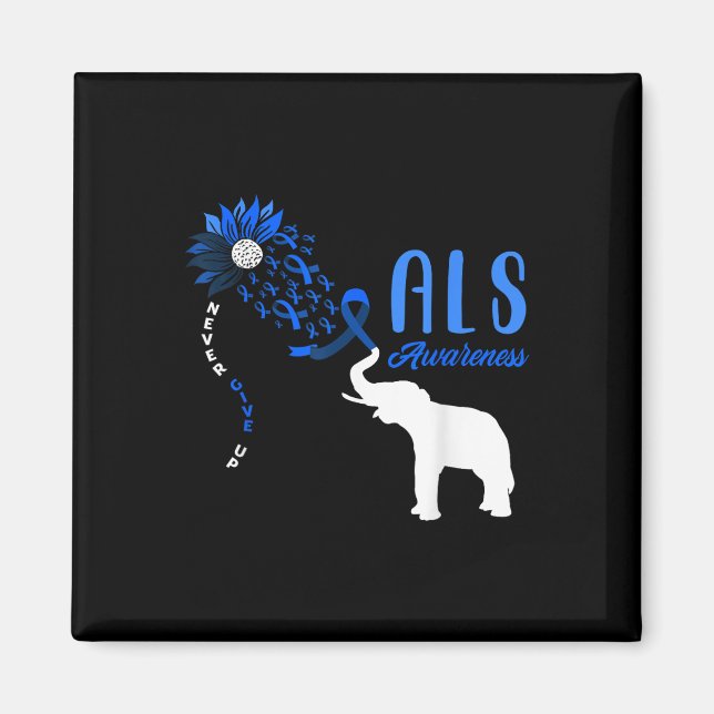 Blue Ribbon Elephant Als Warrior Support Als Aware Magnet (Front)