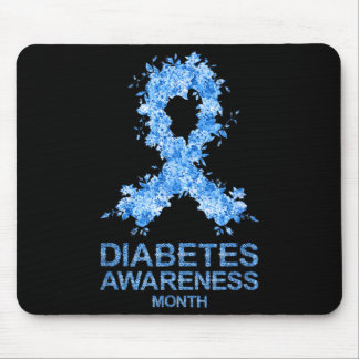 Blue Ribbon Flowers Diabetes Awareness Mouse Pad