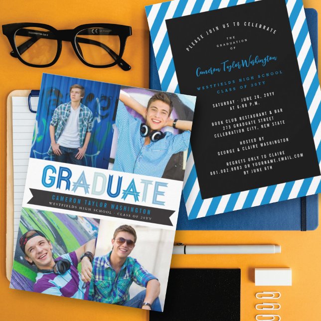Blue Ribbon Graduate Photo Graduation Party Invitation (Creator Uploaded)
