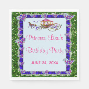 Blue Ribbon Green Glitter Royal Princess Birthday Napkin
