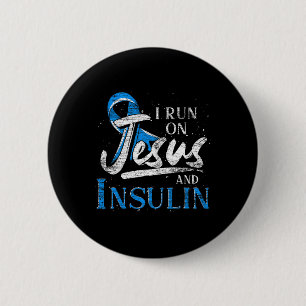 Blue Ribbon I Run On Jesus And Insulin Diabetes Aw 6 Cm Round Badge