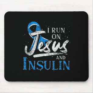 Blue Ribbon I Run On Jesus And Insulin Diabetes Aw Mouse Pad