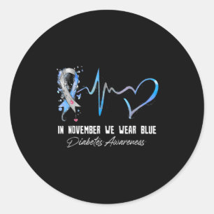 Blue Ribbon In November We Wear Blue For Diabetes  Classic Round Sticker