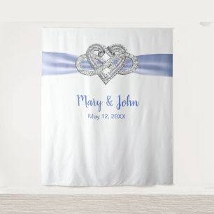 Blue Ribbon Infinity Heart Wedding Backdrop Tapestry