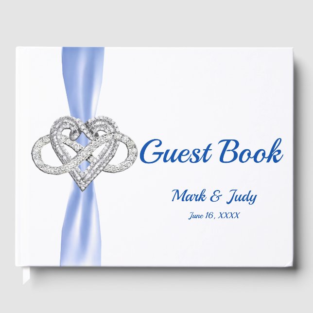 Blue Ribbon Infinity Heart Wedding Guestbook (Front)