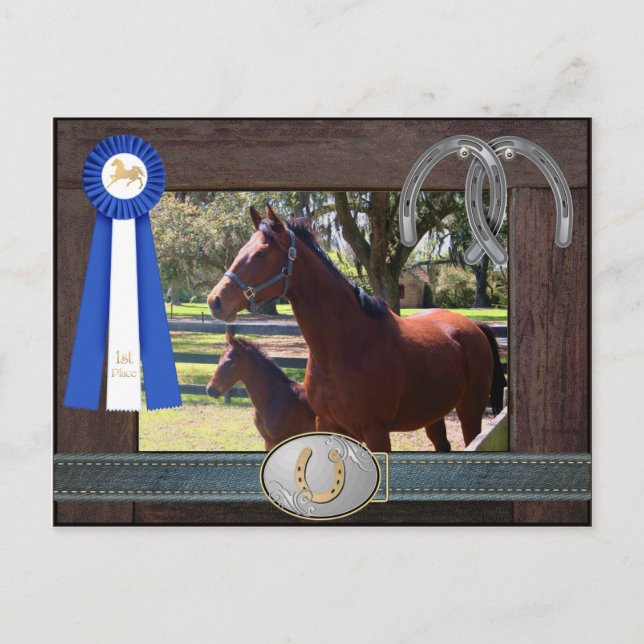 Blue Ribbon Mare and Foal Postcard (Front)
