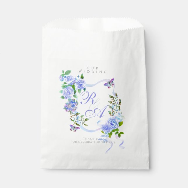 Blue Ribbon Monogram Wedding  Favour Bag (Front)