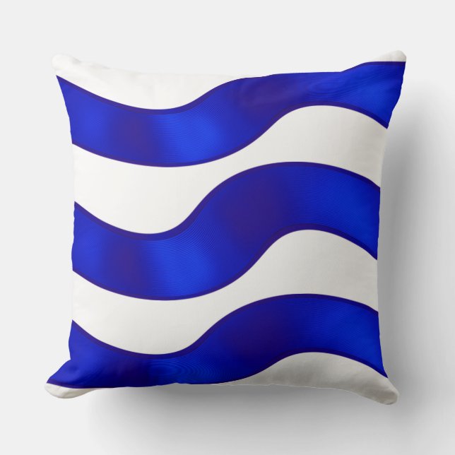Blue ribbon on white polyester throw pillow. cushion (Front)