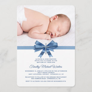 Blue Ribbon Photo Baptism Invitation