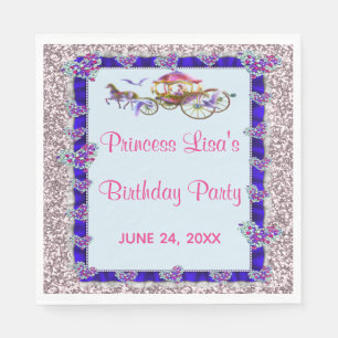 Blue Ribbon Pink Glitter Royal Princess Birthday Napkin