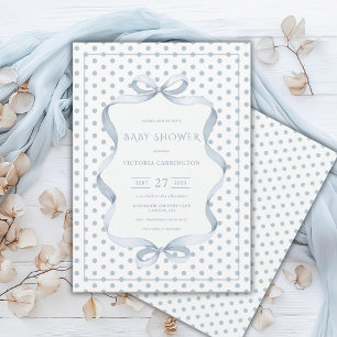 Blue Ribbon Polkadot  Baby Shower Invitation