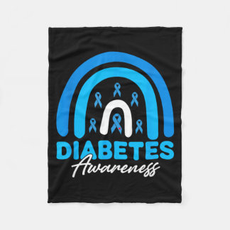 Blue Ribbon Rainbow Diabetes Awareness Fleece Blanket