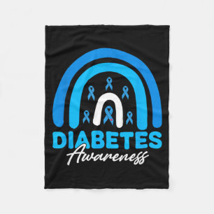 Blue Ribbon Rainbow Diabetes Awareness Fleece Blanket