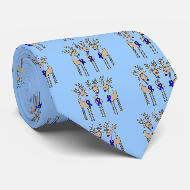 Blue Ribbon Reindeer Tie (Rolled)
