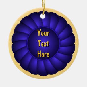 Blue Ribbon Rosette to Personalise Ceramic Ornament