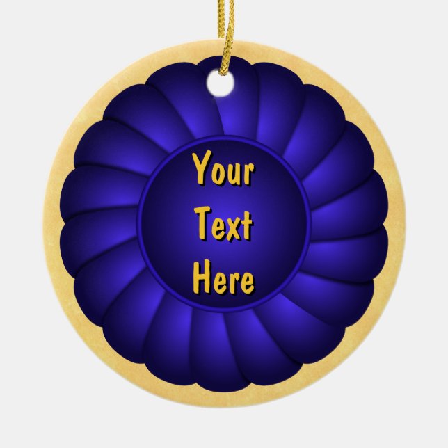 Blue Ribbon Rosette to Personalise Ceramic Ornament (Front)