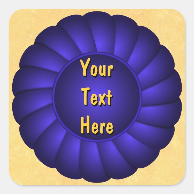 Blue Ribbon Rosette to Personalise Square Sticker (Front)