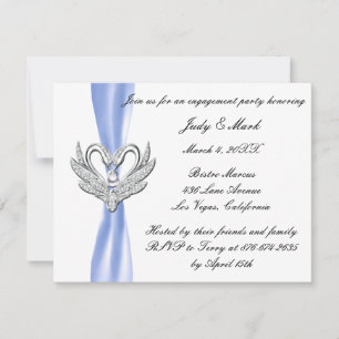 Blue Ribbon Silver Swans Engagement Party Invite