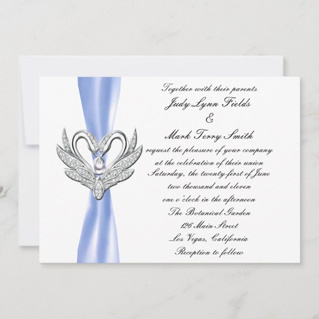 Blue Ribbon Silver Swans Invitation (Front)
