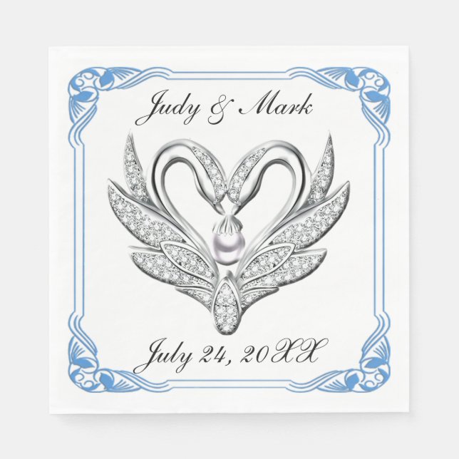 Blue Ribbon Silver Swans Paper Napkins (Front)