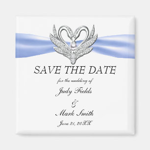 Blue Ribbon Silver Swans Save The Date Magnet