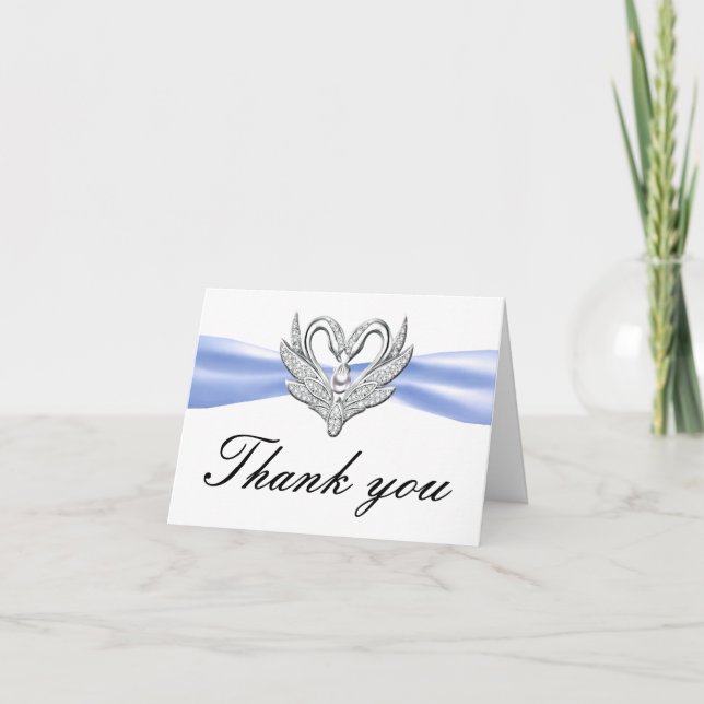 Blue Ribbon Silver Swans Thank You Card (Front)