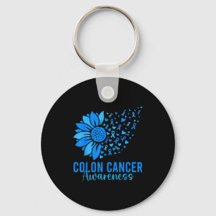 Blue ribbon sunflower colon cancer awareness key ring