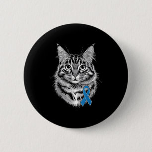 Blue Ribbon Support Diabetes Awareness Cat For Men 6 Cm Round Badge