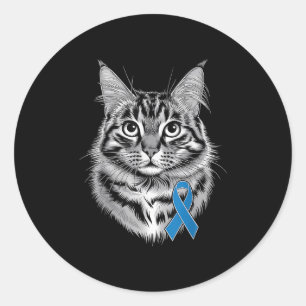 Blue Ribbon Support Diabetes Awareness Cat For Men Classic Round Sticker
