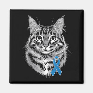 Blue Ribbon Support Diabetes Awareness Cat For Men Magnet