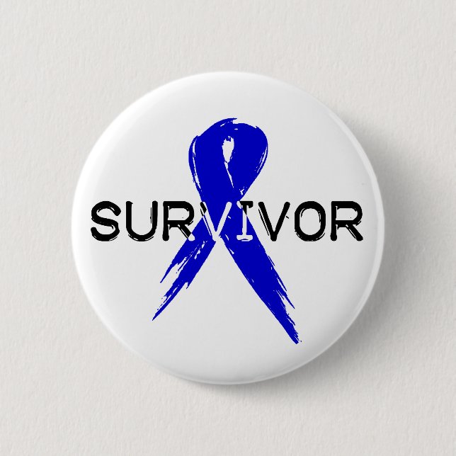 Blue Ribbon -Survivor 6 Cm Round Badge (Front)