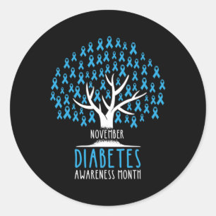 Blue Ribbon Tree - T1D Diabetes Awareness Classic Round Sticker