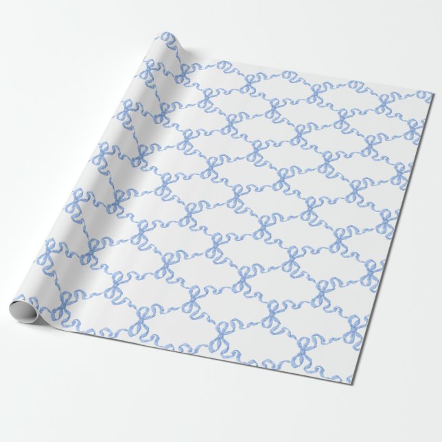 Blue Ribbon Trellis Wrapping Paper (Unrolled)