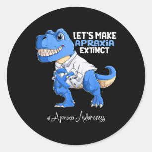 Blue Ribbon Trex Apraxia Awareness Classic Round Sticker