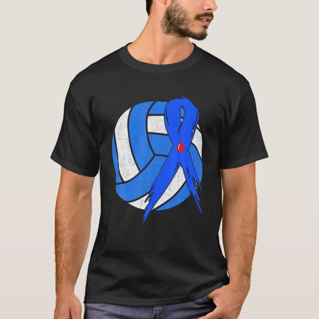 Blue Ribbon Volleyball Diabetes Awareness Warrior T-Shirt (Front)