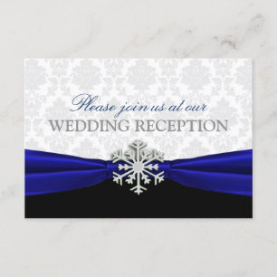 Blue Ribbon Winter Wedding Reception Enclosure Card