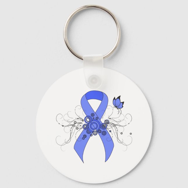 Blue Ribbon with Butterfly Key Ring (Front)
