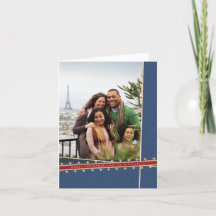 Blue Ribbon Wrapped Folded Christmas Photo Card