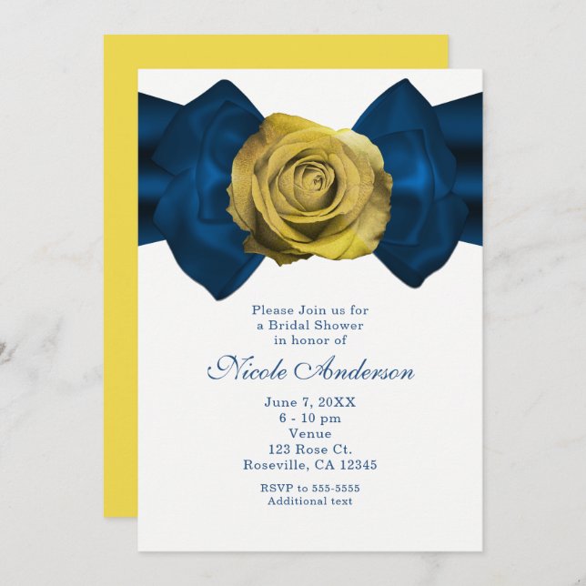 Blue Ribbon & Yellow Rose ANY COLOR Invitations (Front/Back)