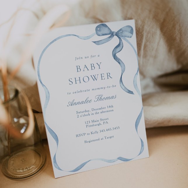 Blue Ribbons and Bows Boy Baby Shower Invitation (Creator Uploaded)