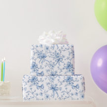 Blue Ribbons and Bows Toile Coquette Pattern 