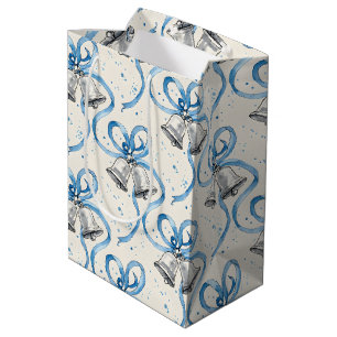 Blue Ribbons and Silver Bells Cream Medium Gift Bag