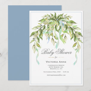 Blue Ribbons Greenery Elegant Baby Shower Invitati Invitation
