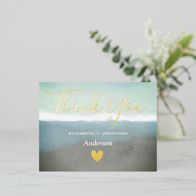 Blue ridge mountains thank you gold foil invitation postcard (Standing Front)