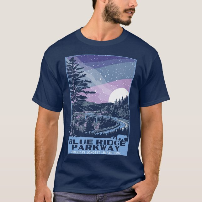 Blue Ridge Parkway at Night WPA Style Vintage T-Shirt (Front)